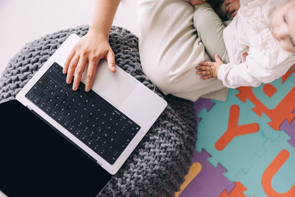 working with child on lap