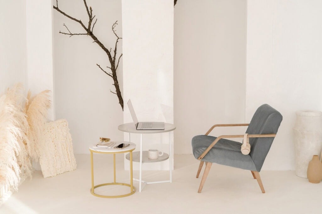 chair and laptop on a small desk